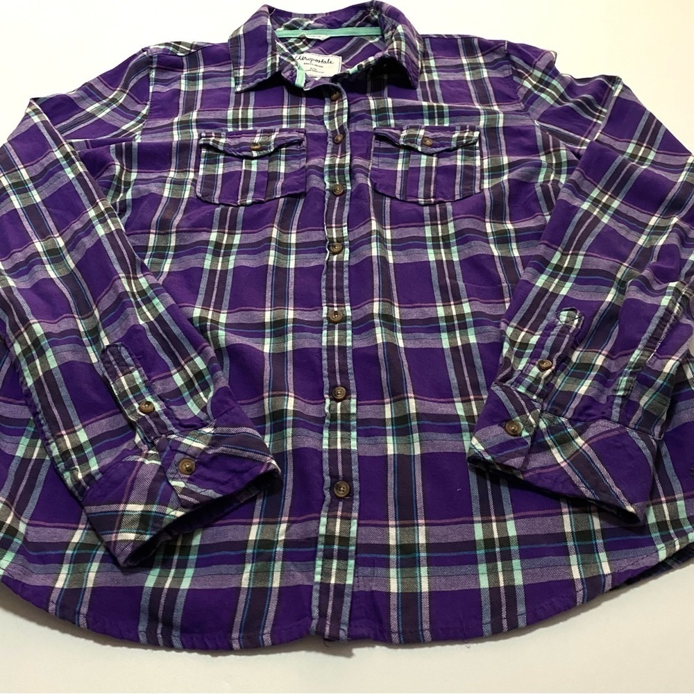 Aeropostale Eighty-Seven Purple Button-down Cotton Shirt XL Long Sleeve Plaid - Picture 5 of 15